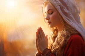 阳光下双手合十虔诚祈祷美女图片